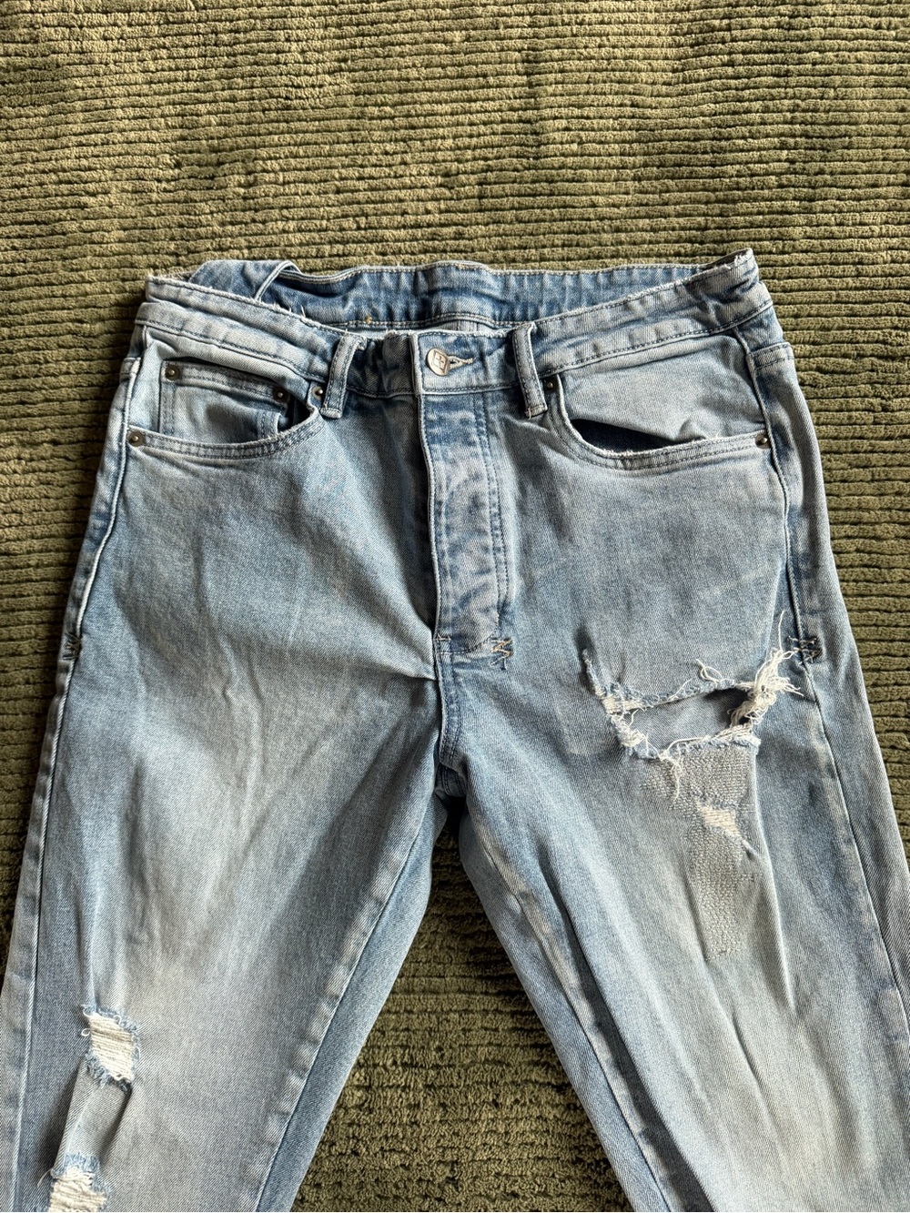 Ksubi Light Blue Slim Straight Distressed Jeans